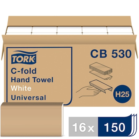 Tork C-Fold Paper Towel, 1 Ply Ply, 150 Sheets Sheets, White, 16 PK CB530